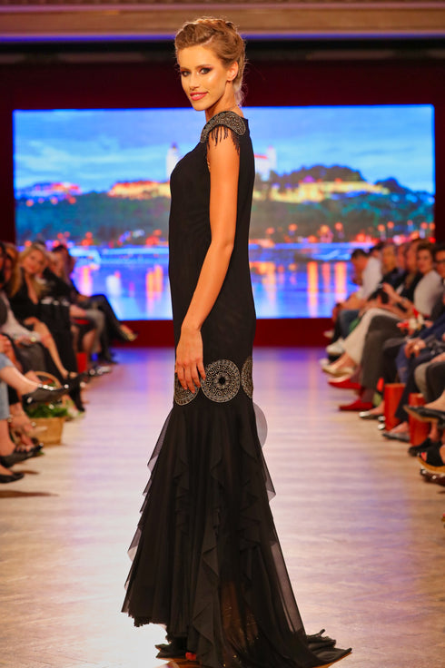 Rochie tul negru cu broderie I-108