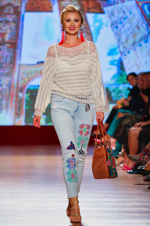 Pantalon denim cu broderie freeshipping - Liza Panait Online Boutique