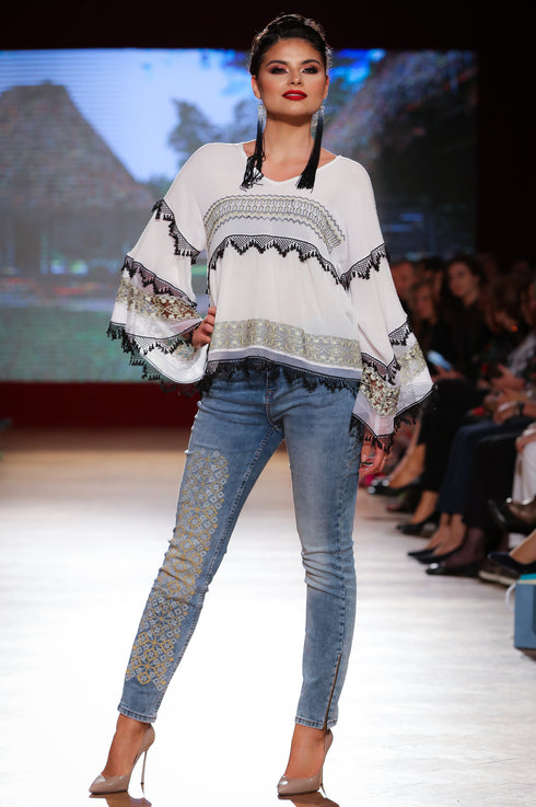 Pantaloni denim cu broderie freeshipping - Liza Panait Online Boutique