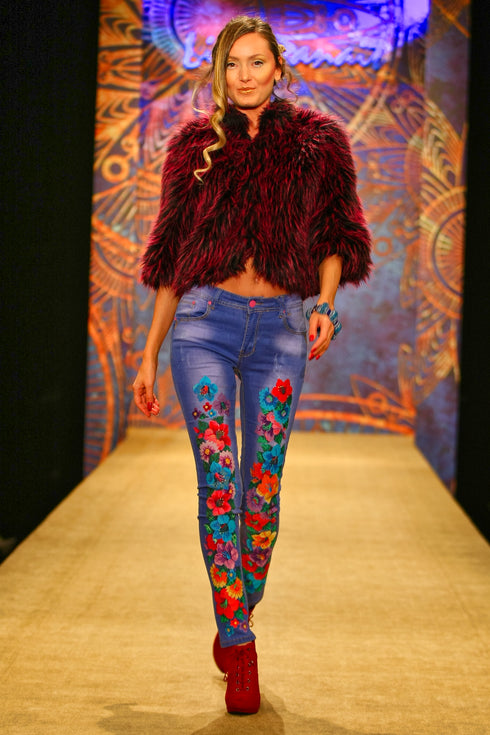 Pantaloni denim cu broderie PB-01