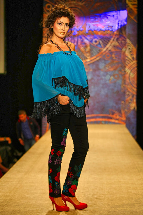 Pantalon denim cu broderie PB-662