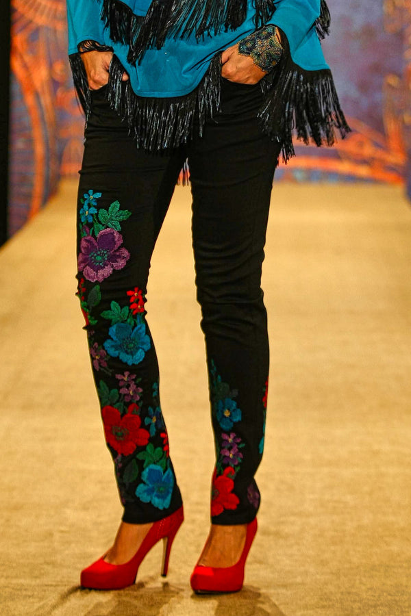 Pantalon denim cu broderie PB-662