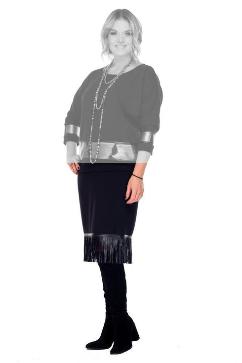 Fusta stofa cu franjuri din piele Liza Panait Liza Panait Online Boutique