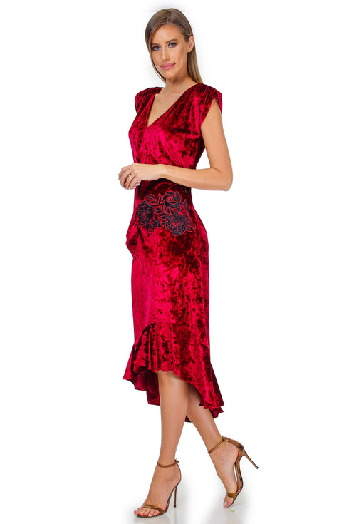 Rochie catifea rosie brodata Liza Panait Liza Panait Online Boutique