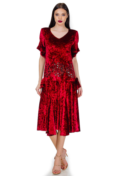 Rochie catifea rosie brodata Liza Panait Liza Panait Online Boutique