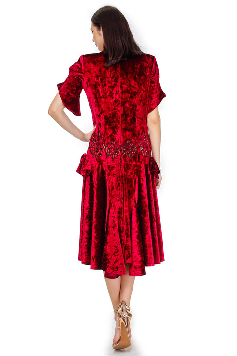 Rochie catifea rosie brodata Liza Panait Liza Panait Online Boutique