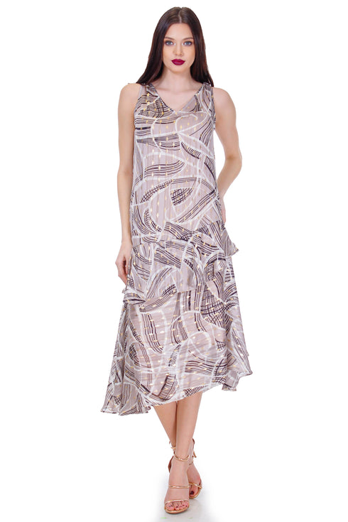 Rochie voal bej cu imprimeu Liza Panait Liza Panait Online Boutique