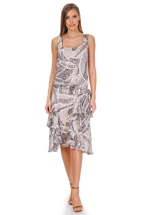 Rochie voal bej cu imprimeu Liza Panait Liza Panait Online Boutique