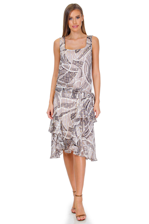 Rochie voal bej cu imprimeu Liza Panait Liza Panait Online Boutique