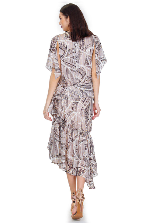 Rochie voal bej imprimat Liza Panait Liza Panait Online Boutique