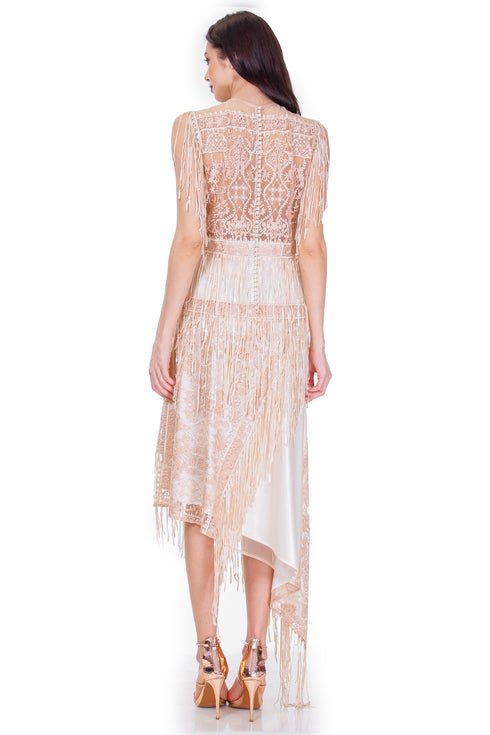 Rochie tull bej cu broderie si franjuri Liza Panait Liza Panait Online Boutique