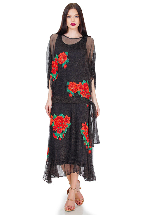 Rochie plasa negru cu auriu Liza Panait Liza Panait Online Boutique