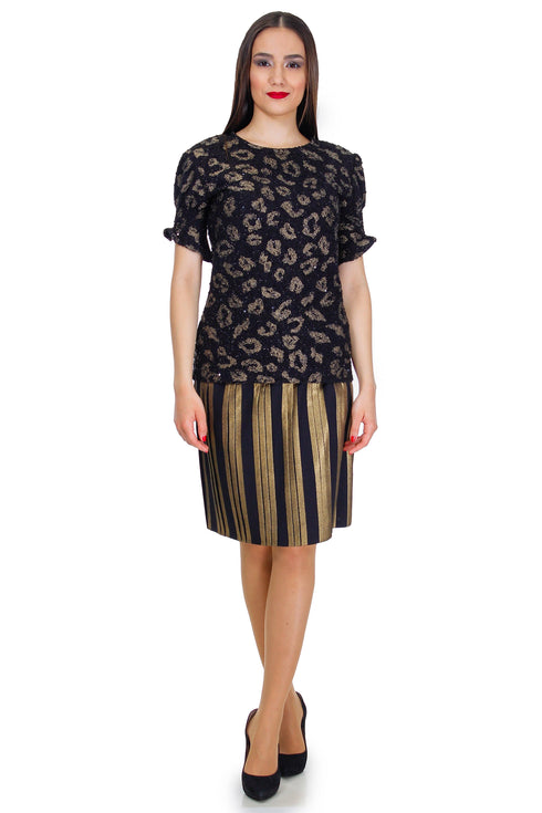 Fusta plisata negru cu auriu Liza Panait Liza Panait Online Boutique