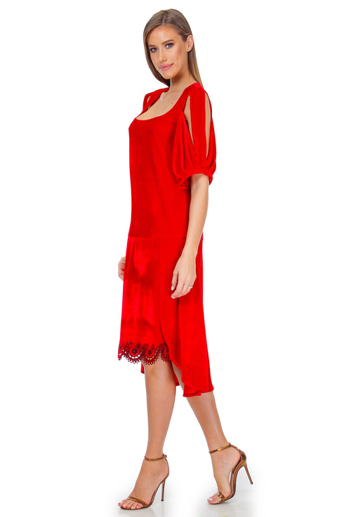 Rochie catifea rosie brodata Liza Panait Liza Panait Online Boutique