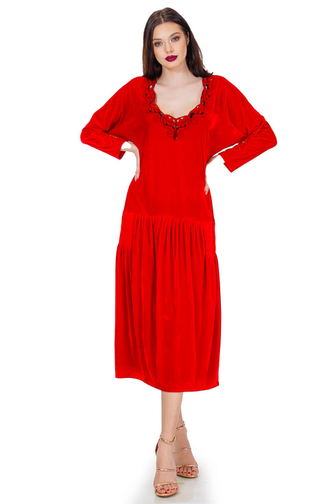 Rochie catifea rosie brodata Liza Panait Liza Panait Online Boutique