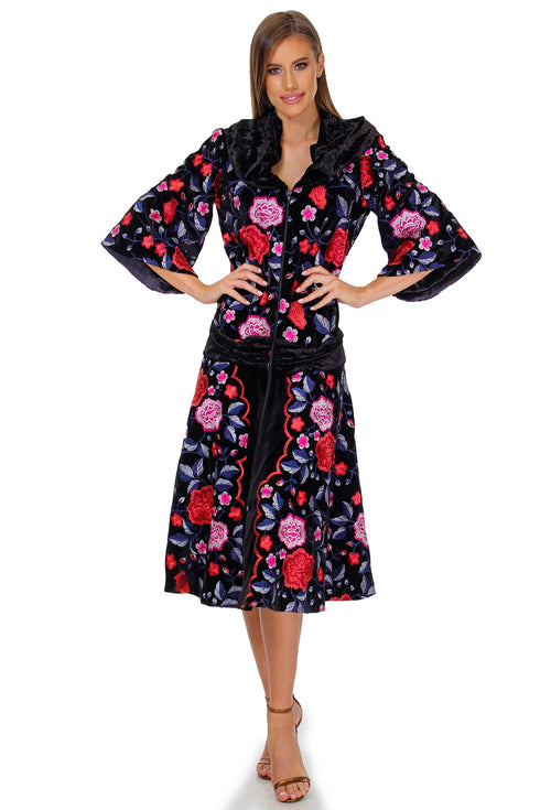 Pardesiu de catifea cu broderie Liza Panait Liza Panait Online Boutique