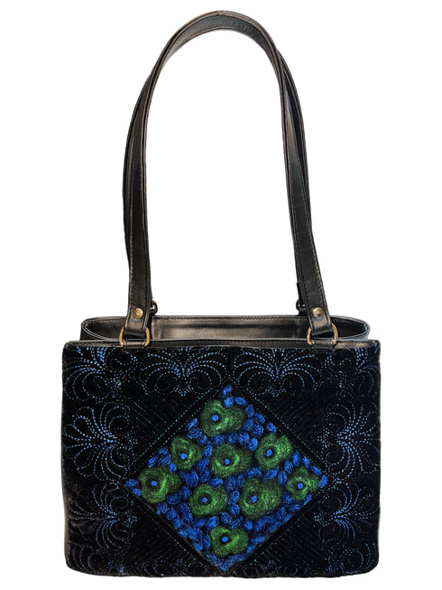 Poseta piele si catifea brodata 3666