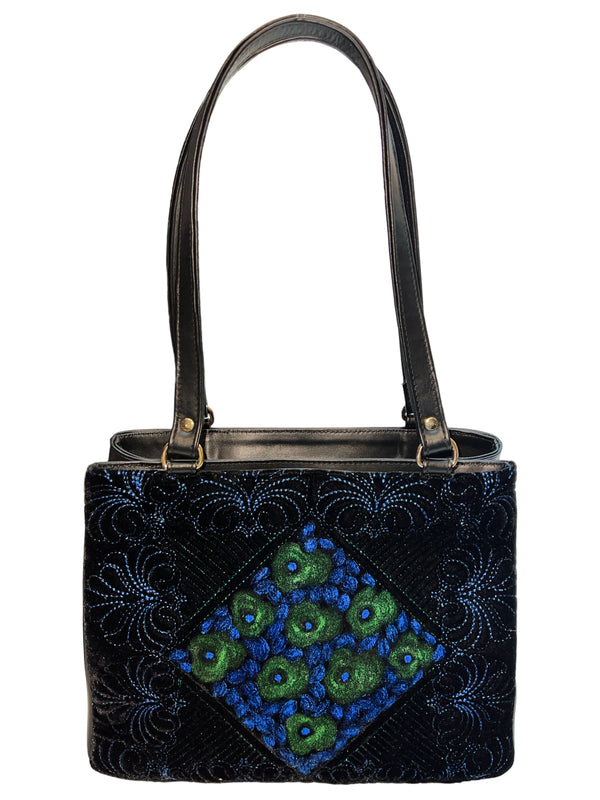 Poseta piele si catifea brodata 3666