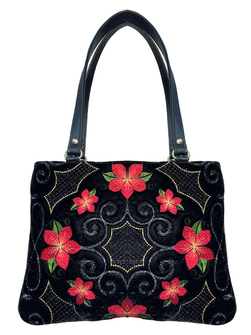 Poseta piele si catifea brodata R-2788