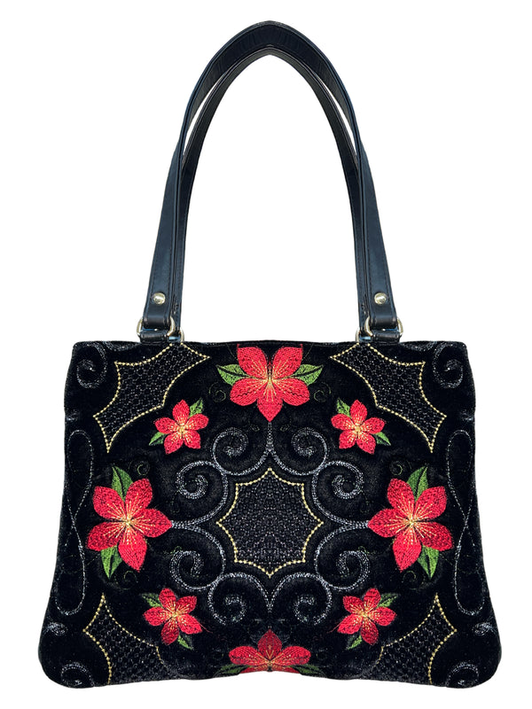 Poseta piele si catifea brodata R-2788