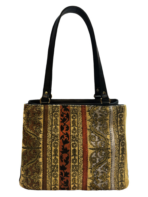 Poseta piele si material textil pictat manual R2787