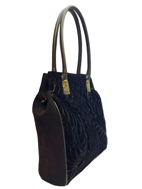 Poseta piele si catifea brodata 3672