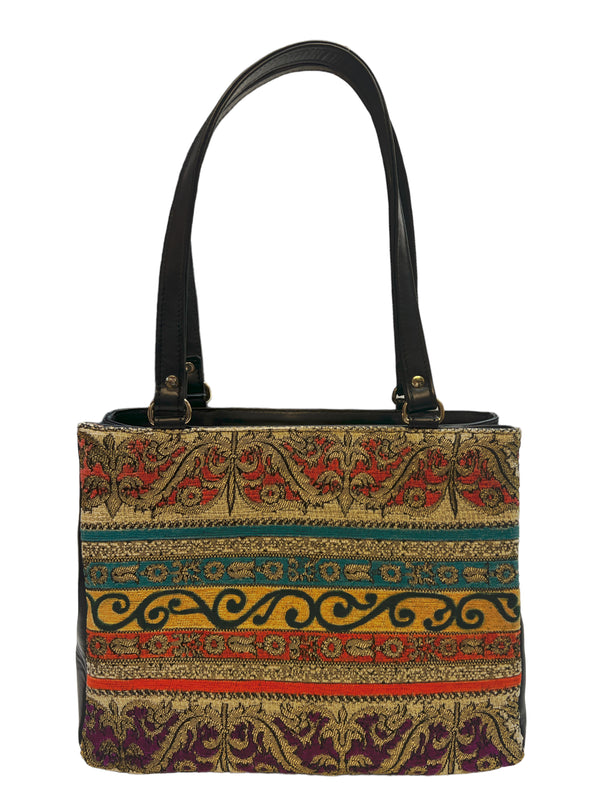 Poseta piele si material textil pictat manual G-7370