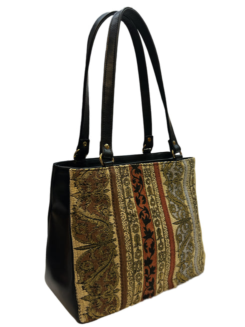 Poseta piele si material textil pictat manual R2787