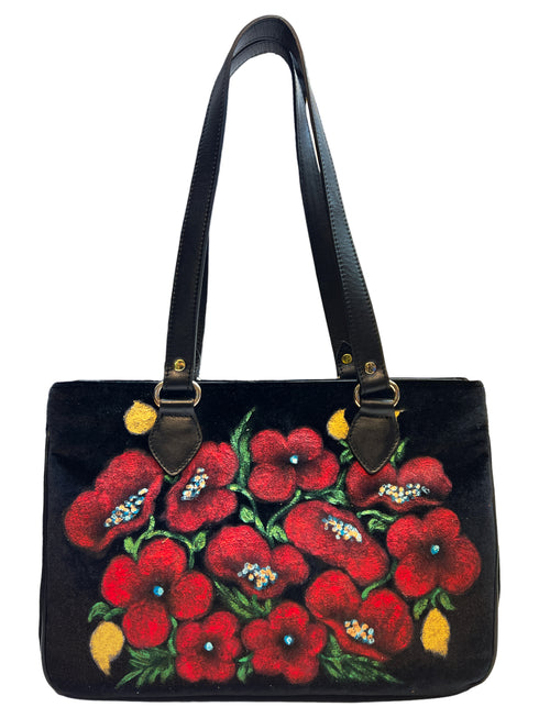 Poseta piele si catifea pictata manual 3673