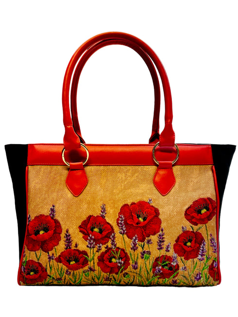 Poseta piele si material textil pictat manual 3665A