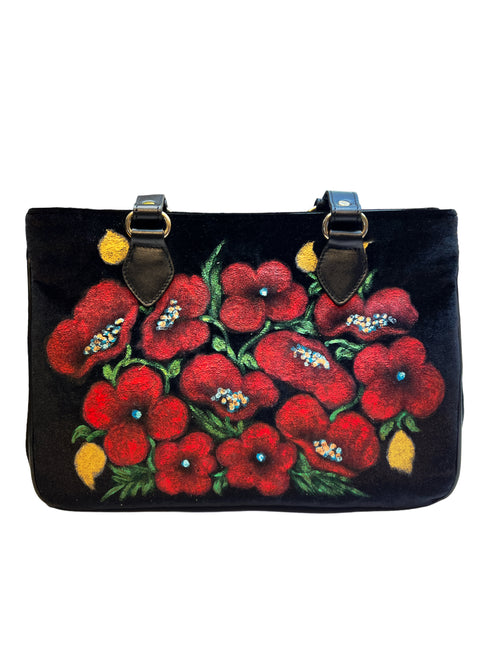 Poseta piele si catifea pictata manual 3673