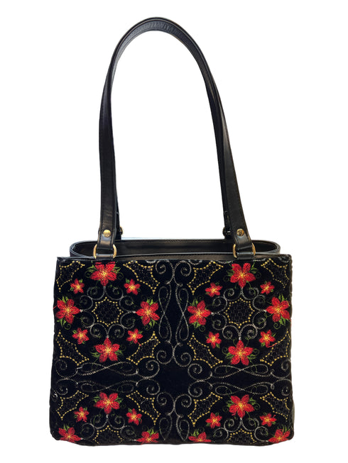 Poseta piele si catifea brodata 3665