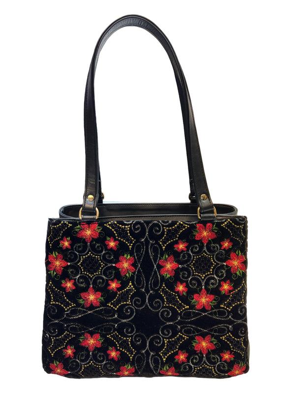 Poseta piele si catifea brodata 3665