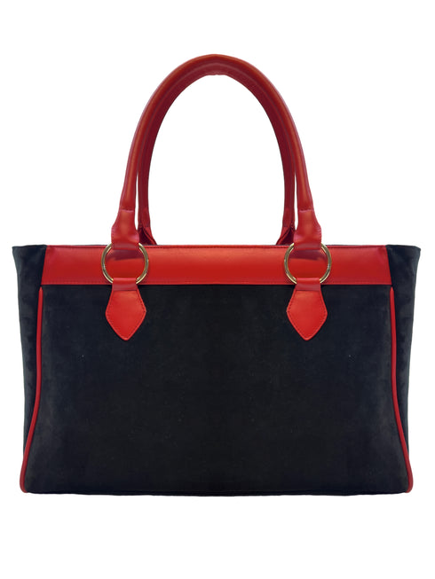 Poseta piele si material textil pictat manual 3665A