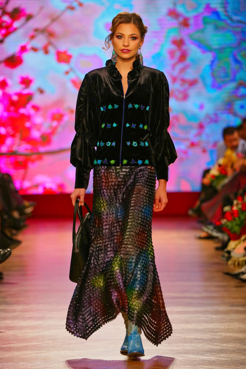 Sacou de catifea cu broderie manuala G5686