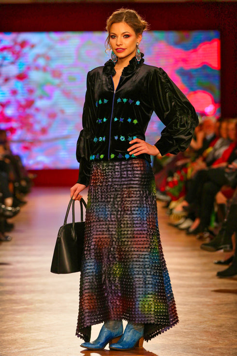 Sacou de catifea cu broderie manuala G5686