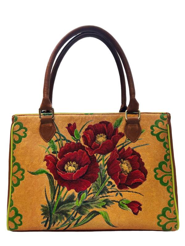 Poseta piele si material textil pictat manual G3000