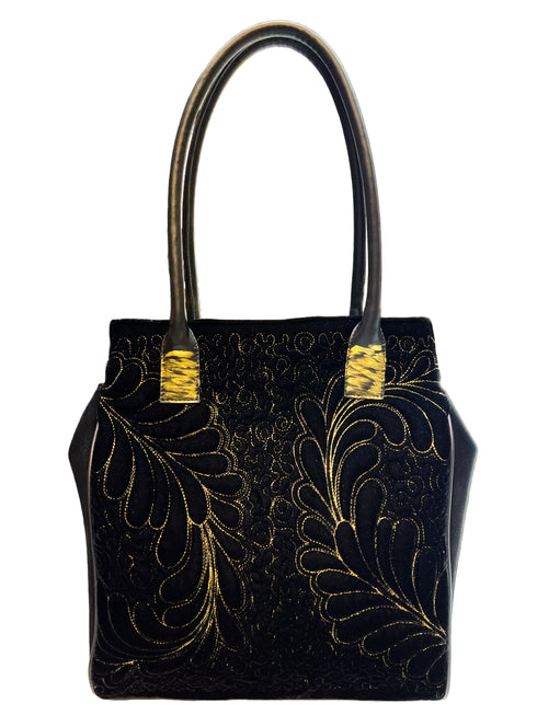 Poseta piele si catifea brodata 3672