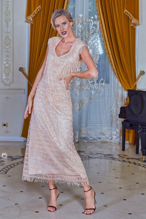 Rochie tull cu franjuri de paiete Liza Panait Liza Panait Online Boutique