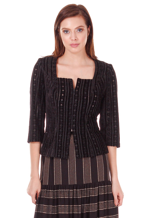 Bluza neagra din bumbac brodat P-5