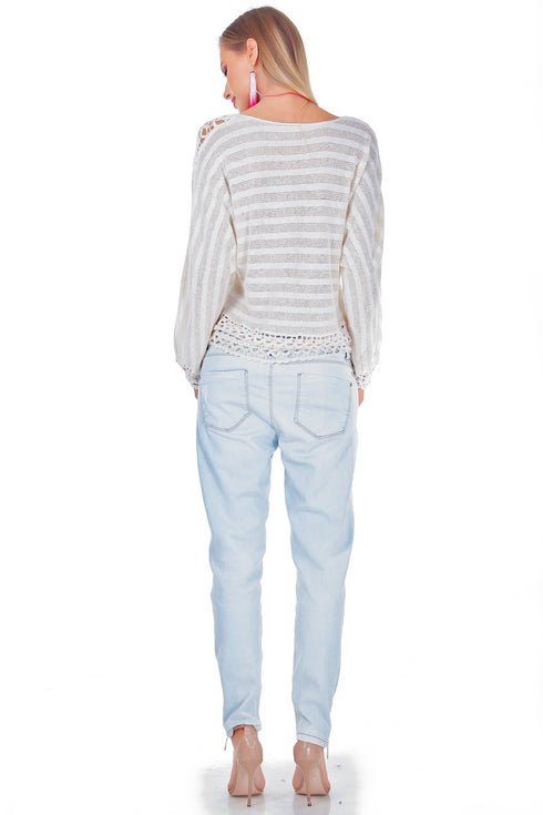 Pantalon denim cu broderie freeshipping - Liza Panait Online Boutique