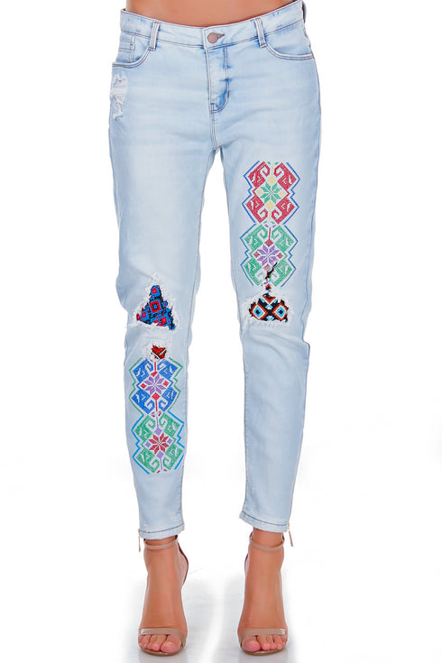 Pantalon denim cu broderie freeshipping - Liza Panait Online Boutique