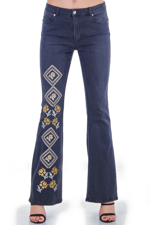 Pantaloni denim cu broderie freeshipping - Liza Panait Online Boutique