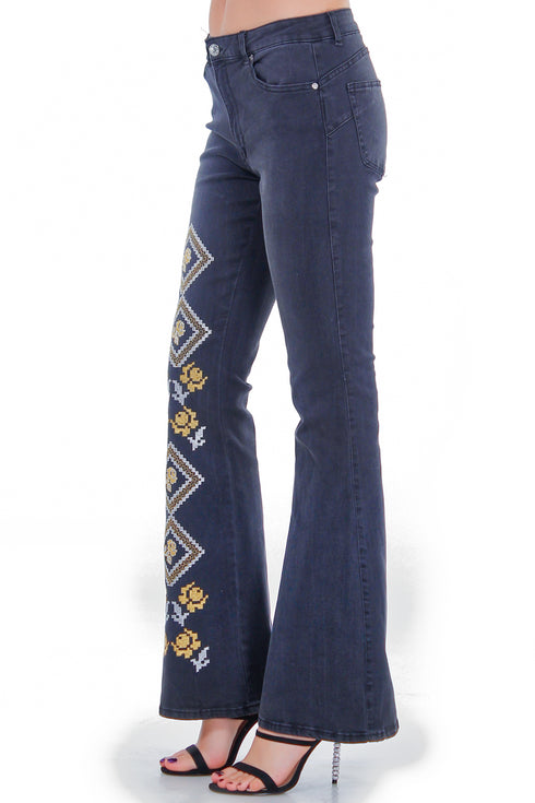 Pantaloni denim cu broderie freeshipping - Liza Panait Online Boutique