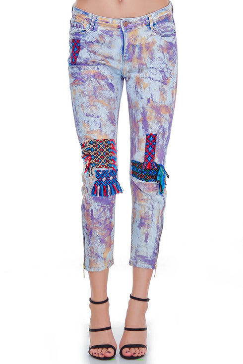 Pantalon denim pictat freeshipping - Liza Panait Online Boutique