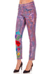Pantalon denim impaslit cu flori P-12