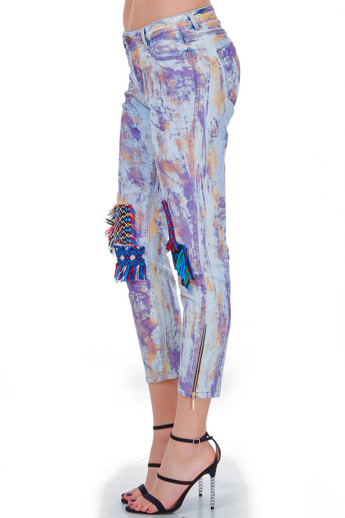 Pantalon denim pictat freeshipping - Liza Panait Online Boutique