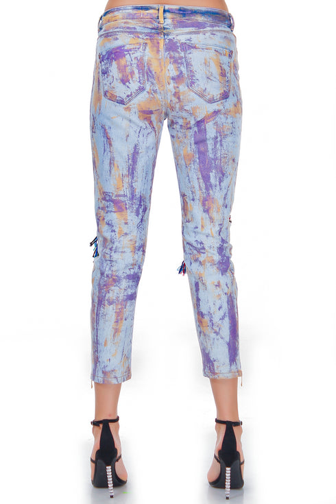Pantalon denim pictat freeshipping - Liza Panait Online Boutique
