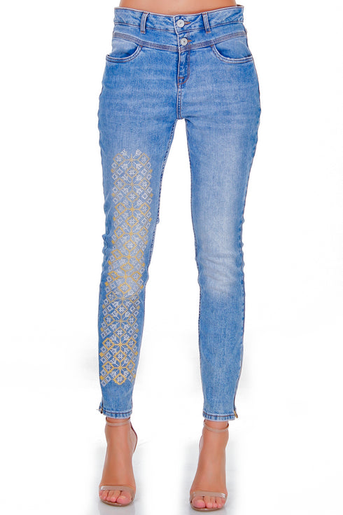 Pantaloni denim cu broderie freeshipping - Liza Panait Online Boutique