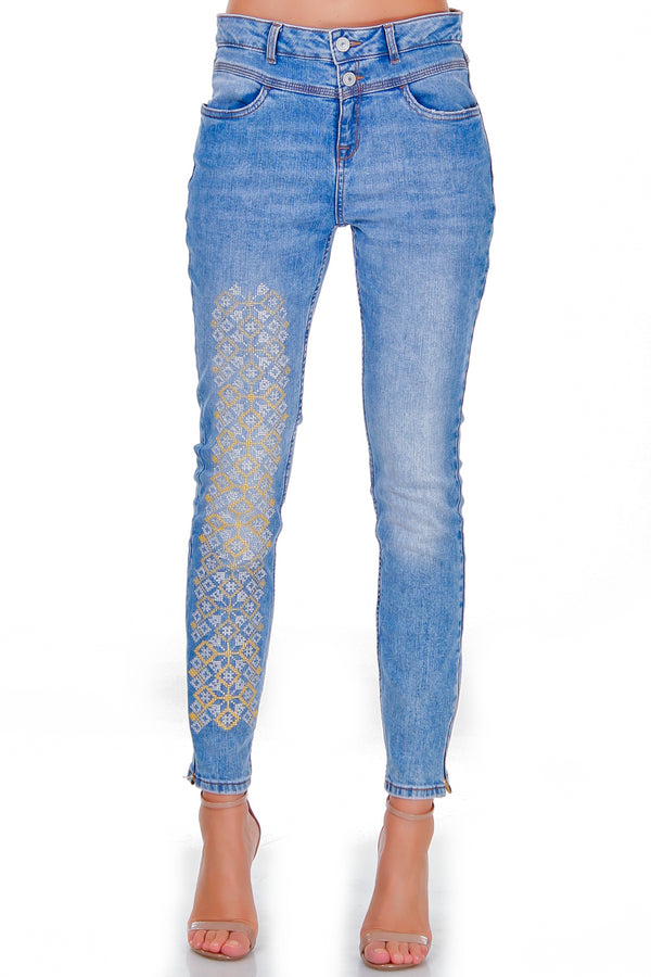 Pantaloni denim cu broderie freeshipping - Liza Panait Online Boutique